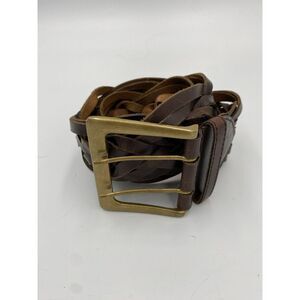 Fina Firenze Women's Leather Woven Patterned Wide Big Buckle‎ Brown Belt